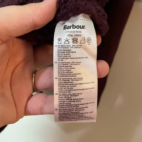 Barbour Etal Crew Sweater Wool & Cashmere Cable Knit Purple Women’s SZ 12 EUC - Picture 6 of 9